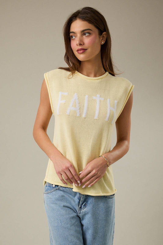 ROLLUP MUSCLE TEE "FAITH" LT WEIGHT SWEATER TOP