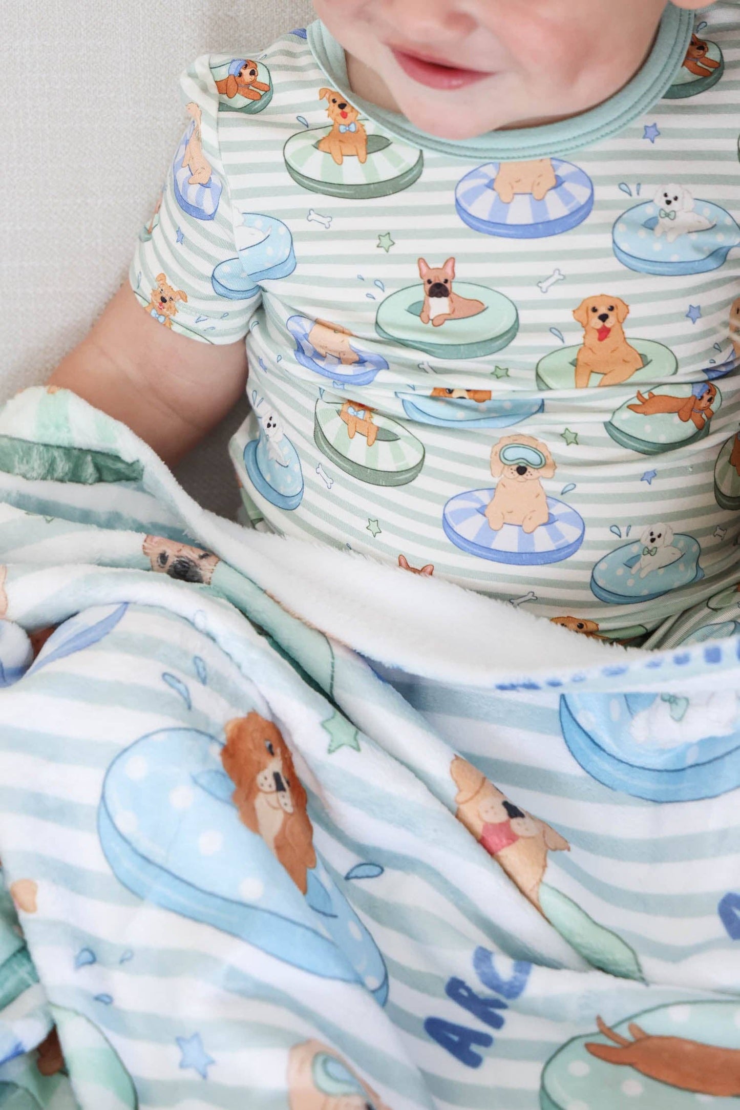 Two Piece Short Pajama Set | Poolside Pups Blue