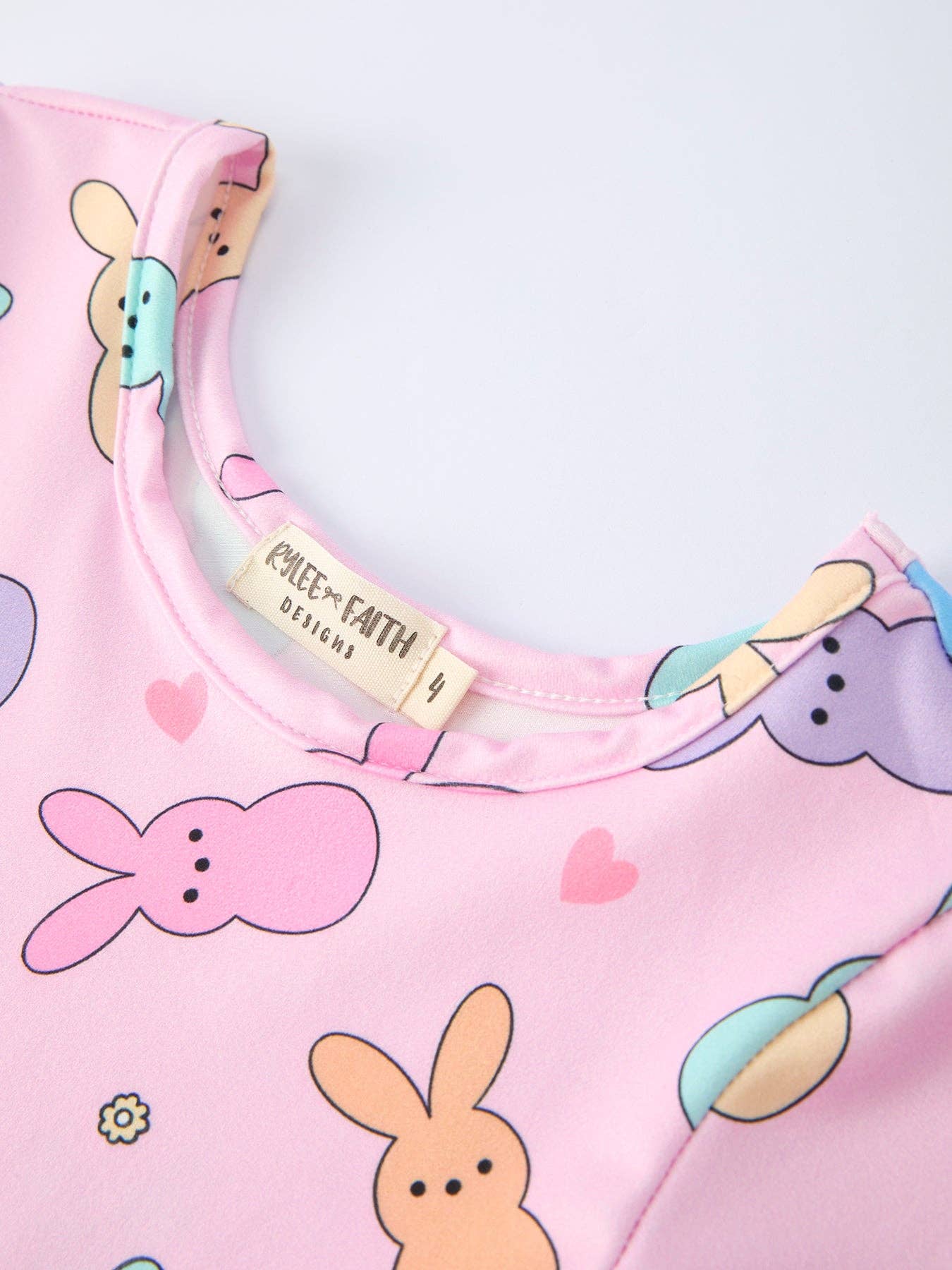 Colorful Easter Bunny Girls Twirl Short Sleeve Dress