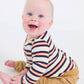 Baby Boys Heather Oatmeal & Rust Stripe Knit Long Sleeve 2-Button Henley Bodysuit