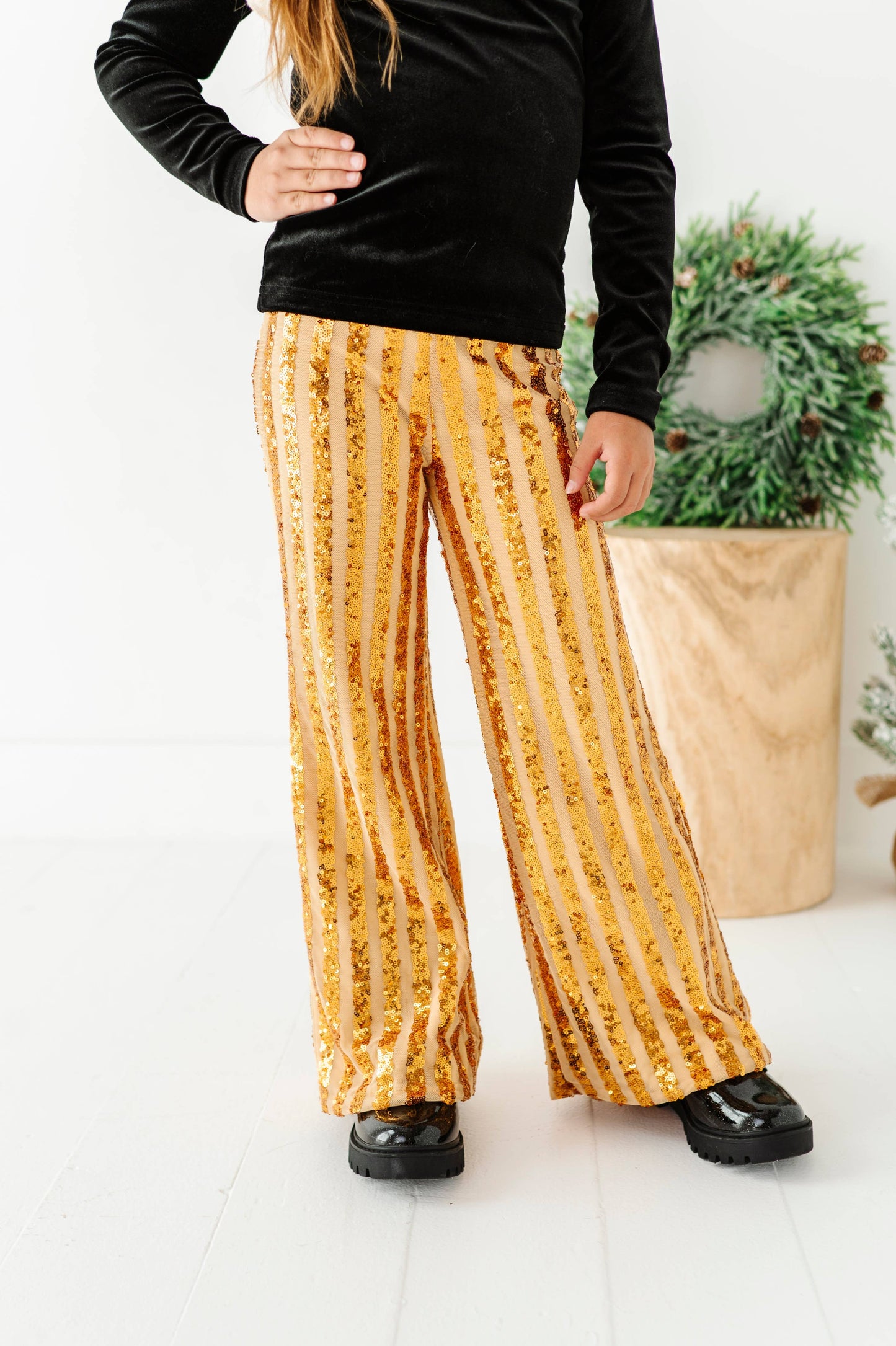 Gold Sequin Stripe | Wide-Leg Pants