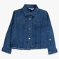 Girls Medium Wash Denim Stretch Denim Ruffle Jean Jacket with Heart Buttons