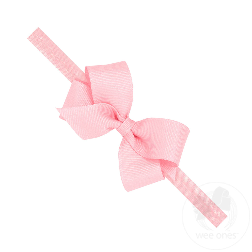 Wee Ones Mini Grosgrain Girls Hair Bow on a Soft Elastic Baby Band