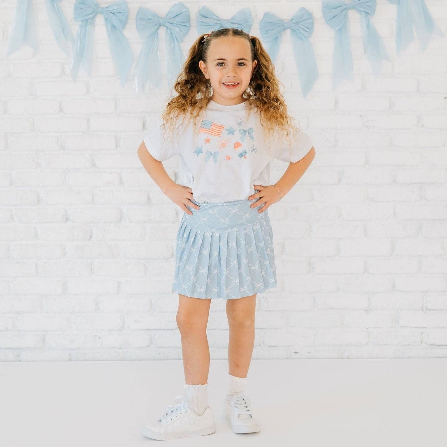 Sky Blue Bow Trellis Athletic Skort - Kids
