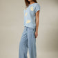 ROUND NECK COVERED SHOULDER LEMON PATCHED KNIT TOP