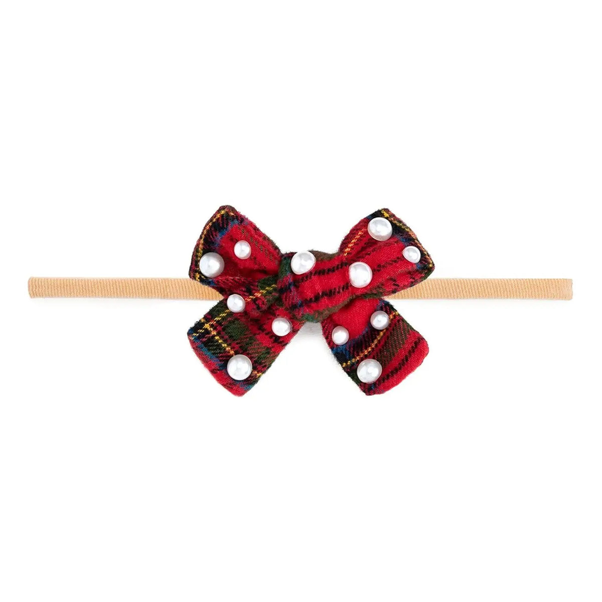 Christmas Tartan Pearl Bow Baby Headband