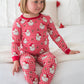 SoftSnooze™ Toddler Girls Bamboo Viscose Red Dear Santa Ruffle Long Sleeve Pajama Set with Signature Rear Ruffles
