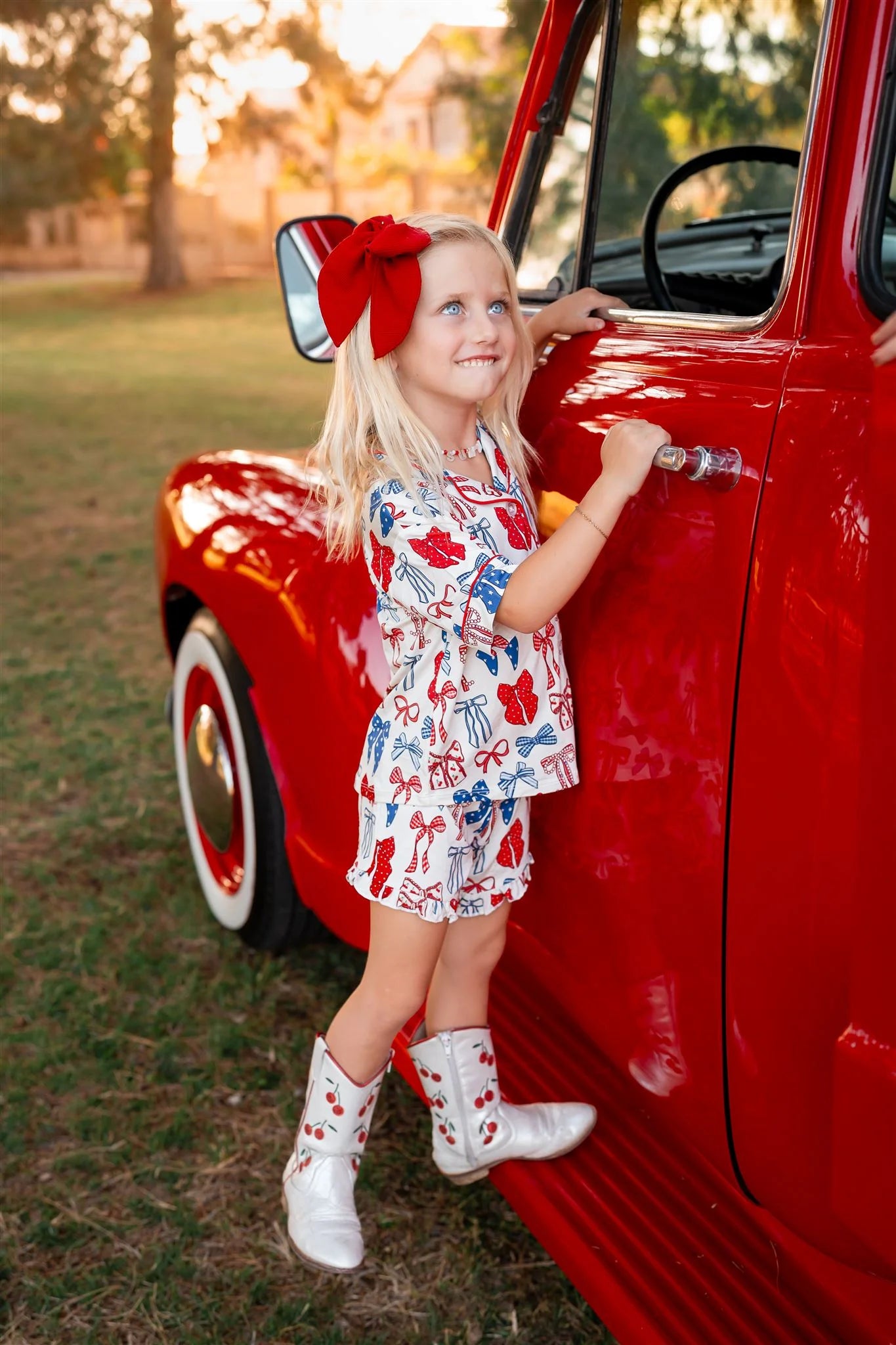 Girls Red, White & Blue Bows Set
