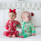 SoftSnooze™ Baby Girls Bamboo Viscose Red Dear Santa Convertible Ruffle One Piece Footie Pajama