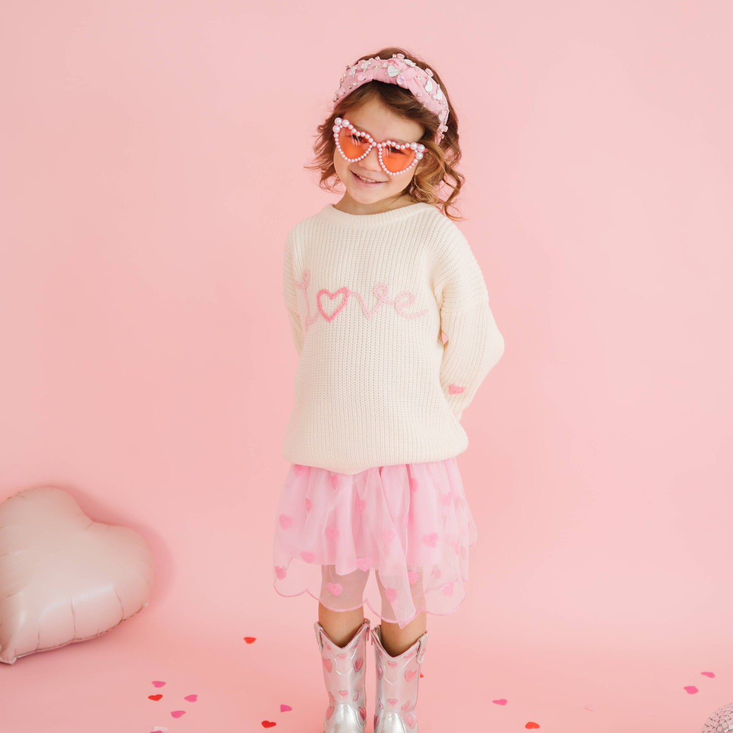 Ditsy Love Valentine's Day Matching Knit Sweater - Kids