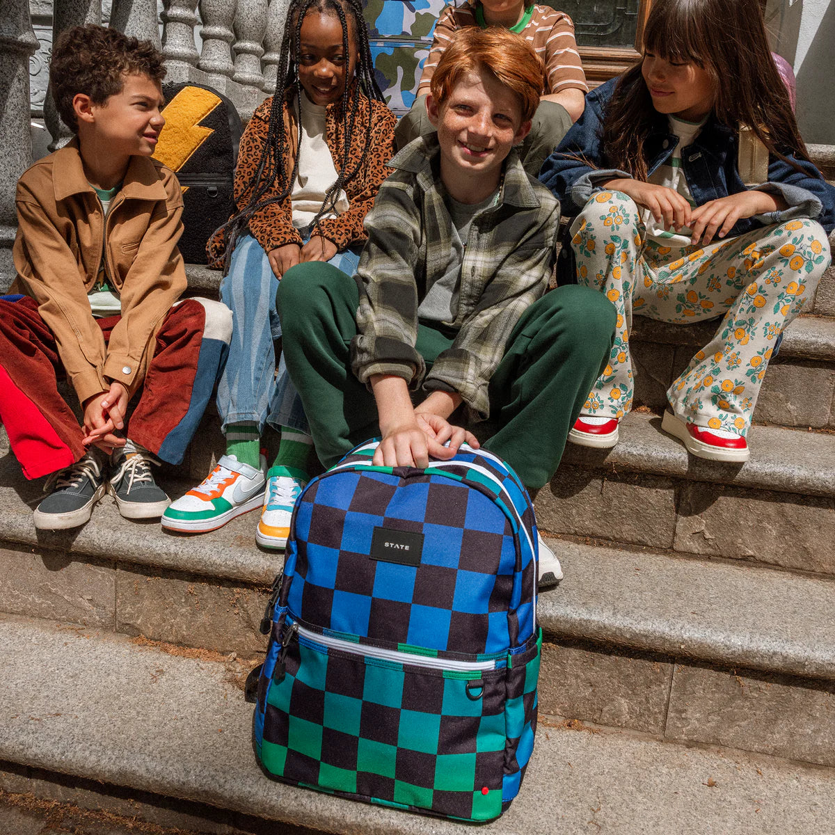 STATE Bags Kane Backpack - Blue Checkerboard