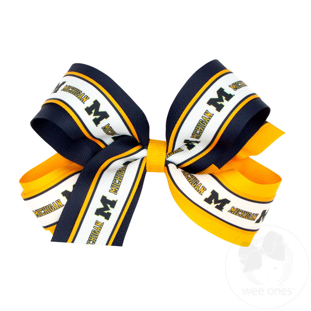 Wee Ones Large Michigan Logo Ribbon Underlay Hair Bow