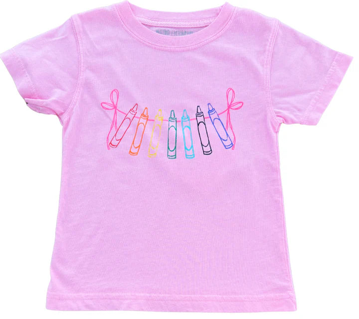 Short Sleeve Light Pink Colorful Crayons With Bows T-Shirt