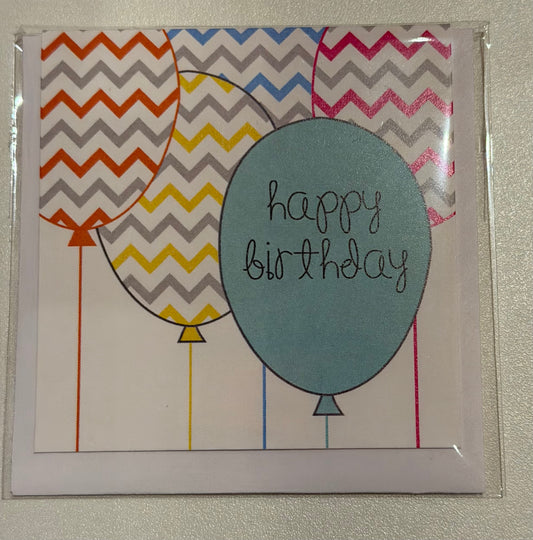 Happy Birthday Chevron Ballon Print- Small Card with Envelope