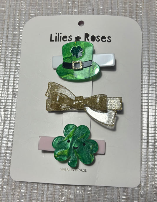 Leprechaun Hat & Shamrock Hair Clips