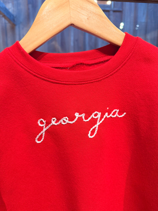Hand Embroidered Red Georgia Sweatshirt
