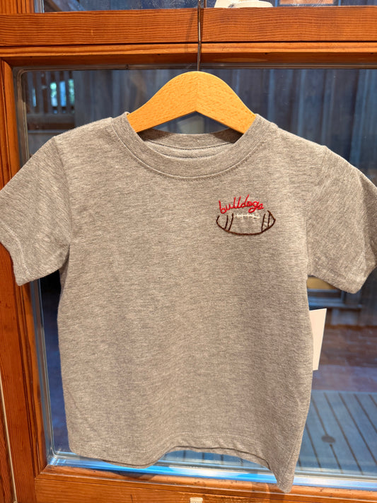 Hand Embroidered Heather Grey Bulldogs Football T-Shirt