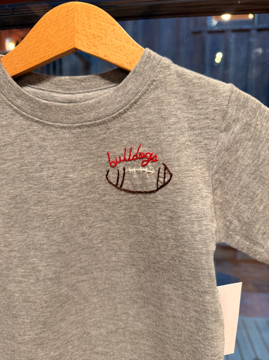 Hand Embroidered Heather Grey Bulldogs Football T-Shirt