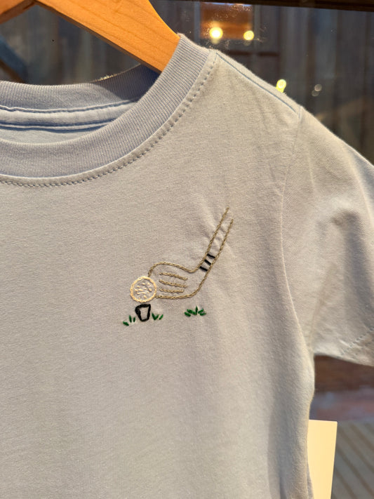 Hand Embroidered Light Blue Golf T-Shirt