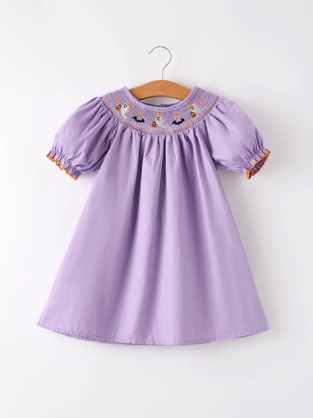 Purple Halloween Smock Embroidery Baby Girl Dress