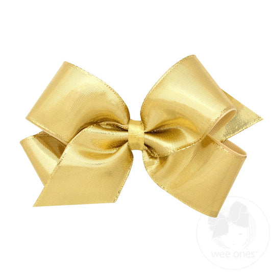 Medium Metallic Overlay Hair Bow- Gold