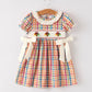 Fall Thanksgiving Color Plaid Chick Embroidery Smocking Girls Dress