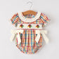 Fall Thanksgiving Color Plaid Chick Embroidery Smocking Baby Girls Romper