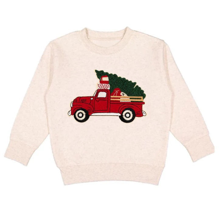 Christmas Truck Patch Sweatshirt- Natural