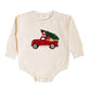 Christmas Truck Patch Long Sleeve Romper- Natural