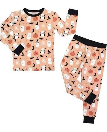 Boo-Tastic Glow-in-the-Dark Halloween Two-Piece Bamboo Long Sleeve Kids Pajama Pants Set