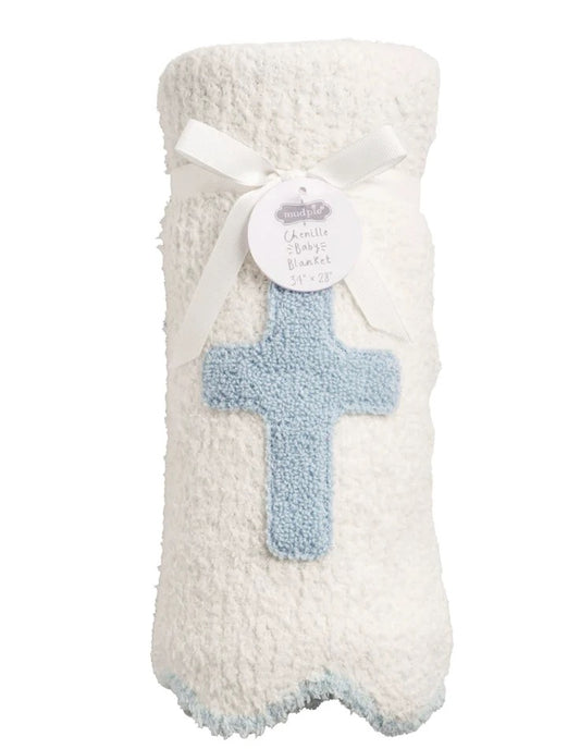 Blue Chenille Cross Blanket