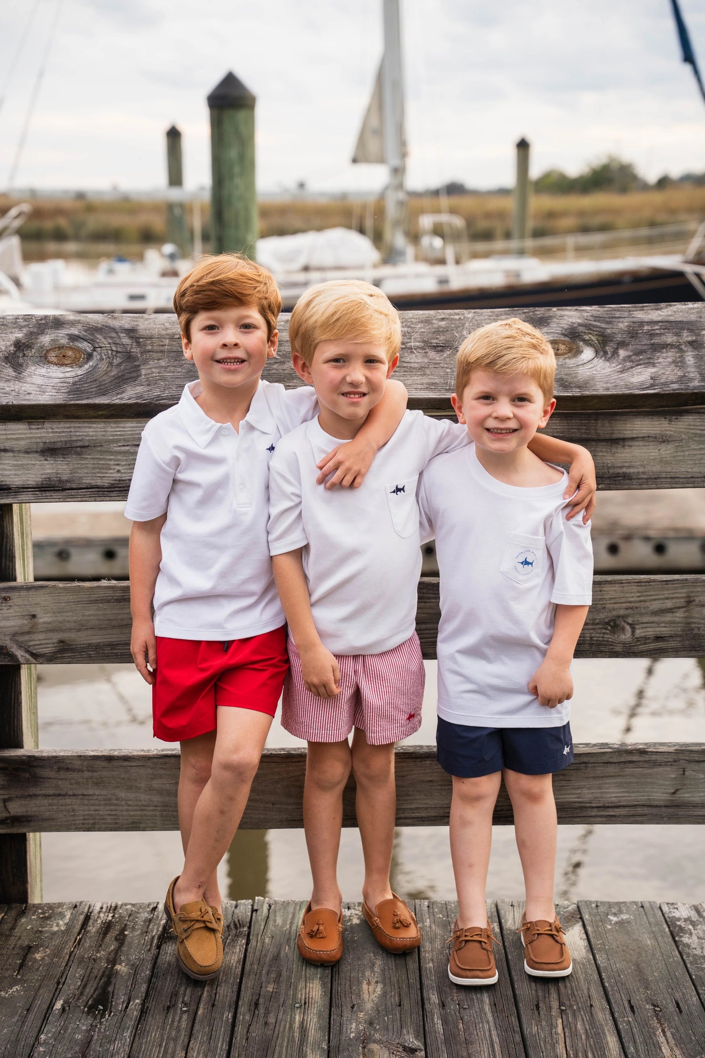 Boys Fishing Pole Flag Graphic Tee -White 