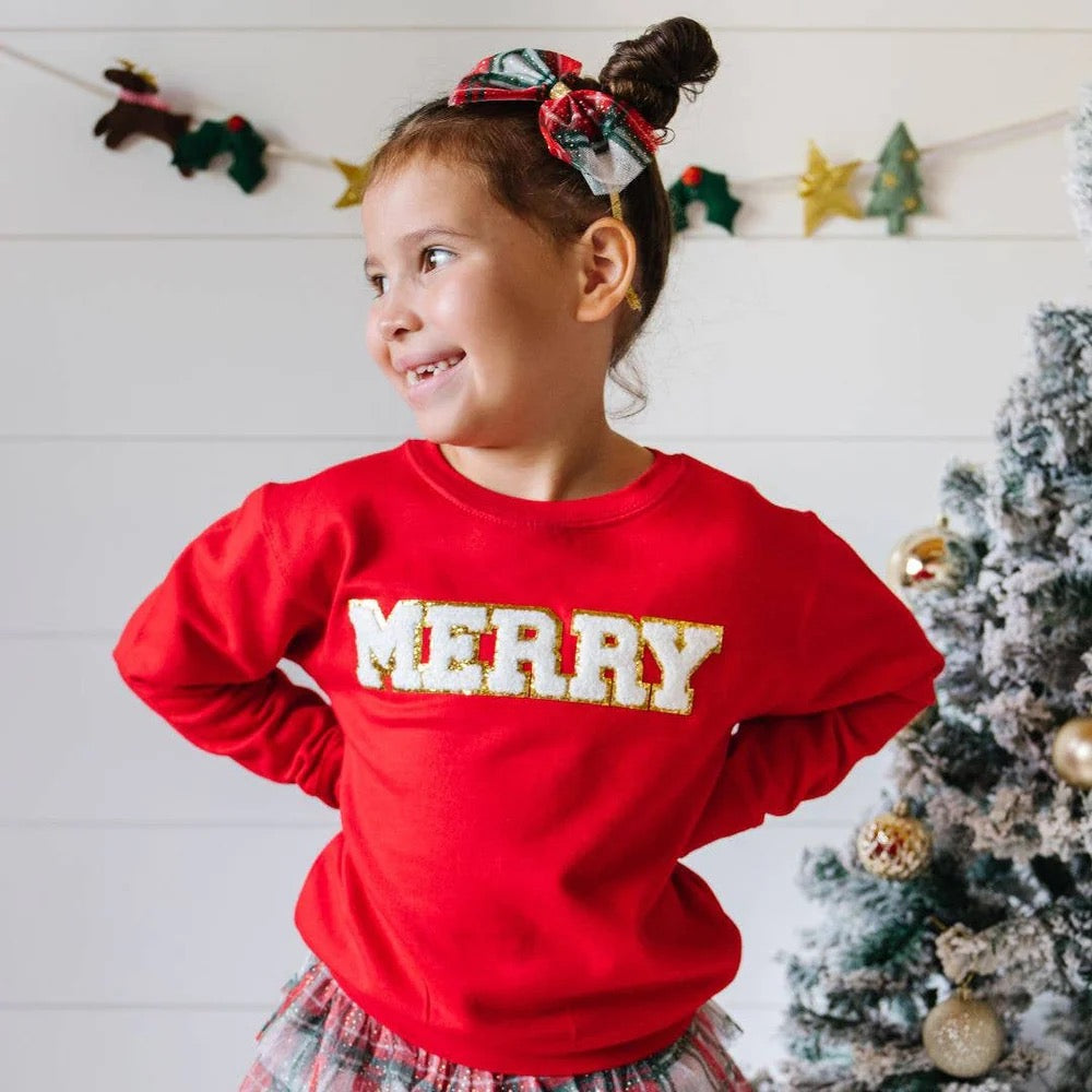 Merry Patch Christmas Sweatshirt Girls