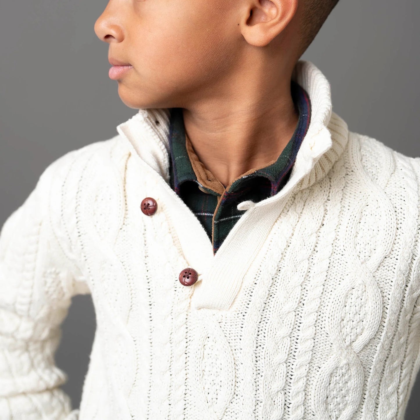 Organic Mock Neck Cable Sweater