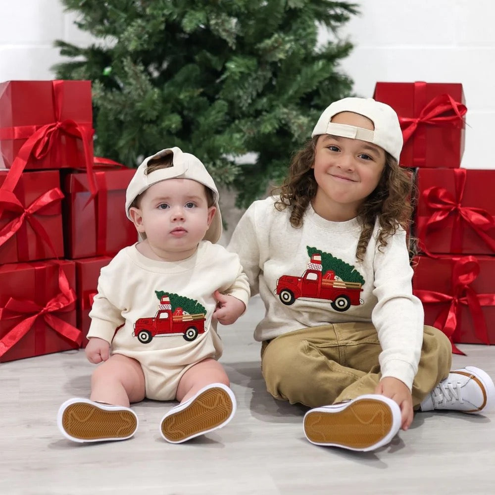Christmas Truck Patch Sweatshirt- Natural