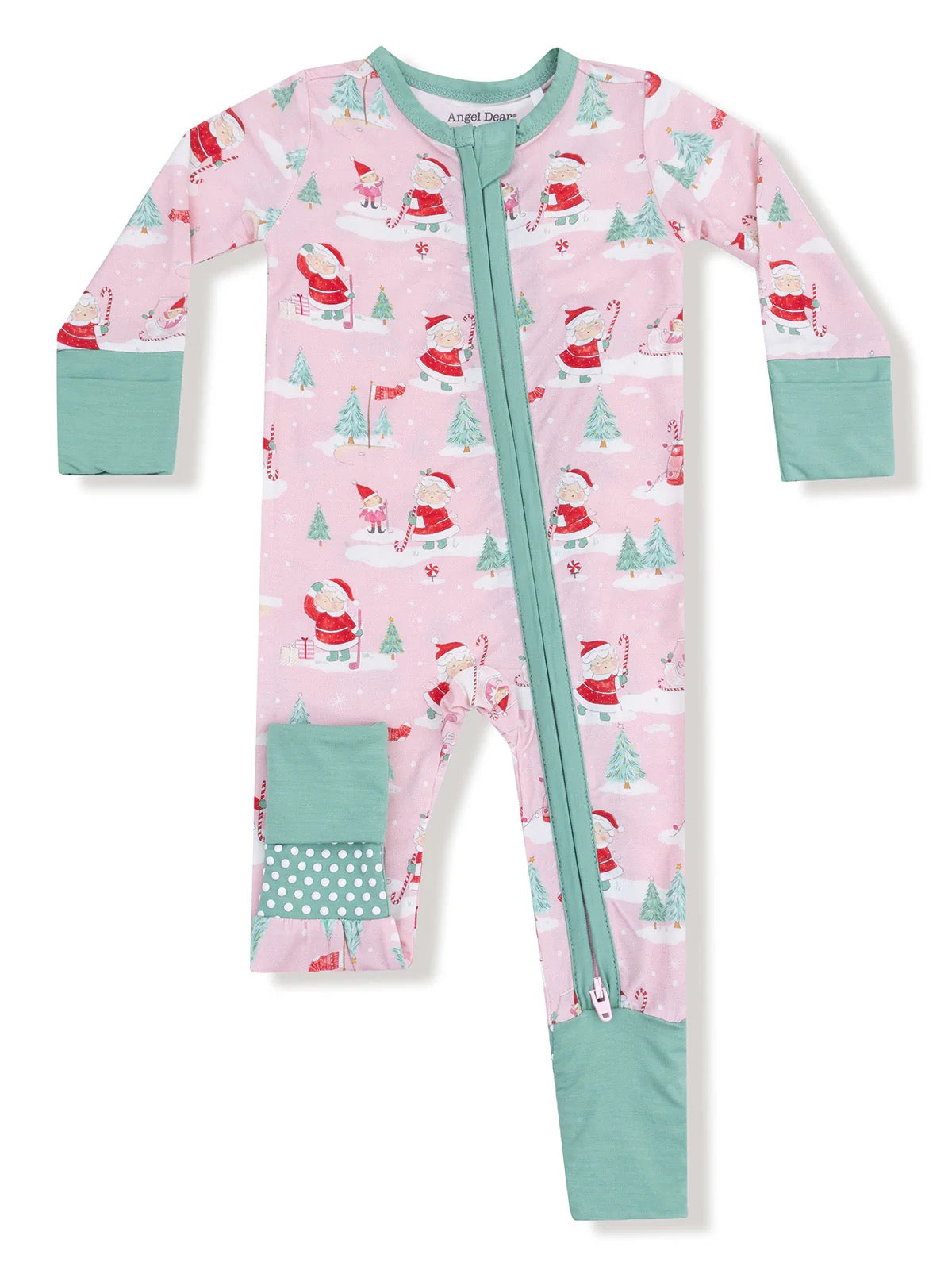 Mrs. Claus and Elves Golfing - 2 Way Zipper Romper with Spearmint