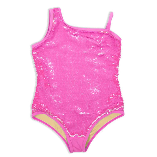 Hot Pink Sequin One-Shoulder Swimsuit