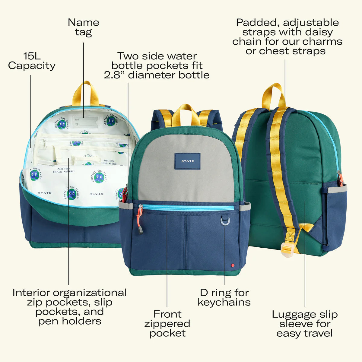 STATE Bags Kane Backpack - Navy/Neon
