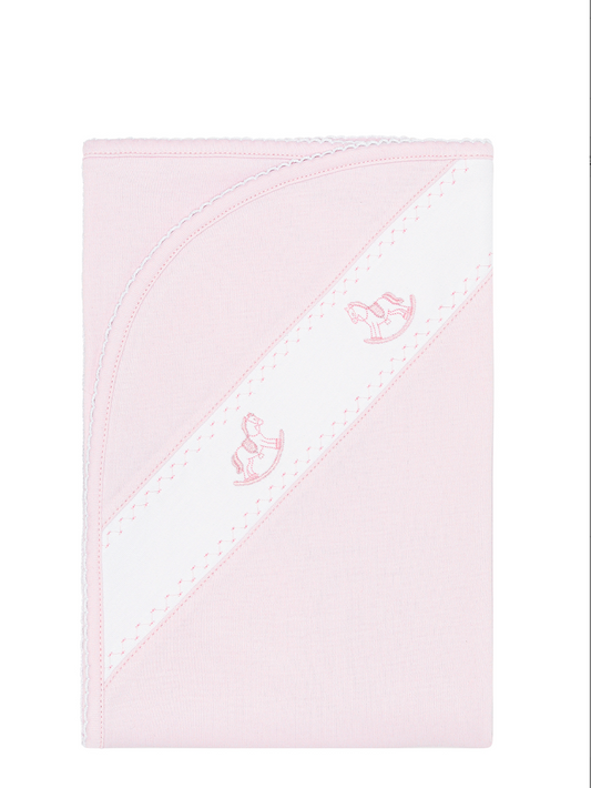Pink Rocking Horse Embroidered Blanket