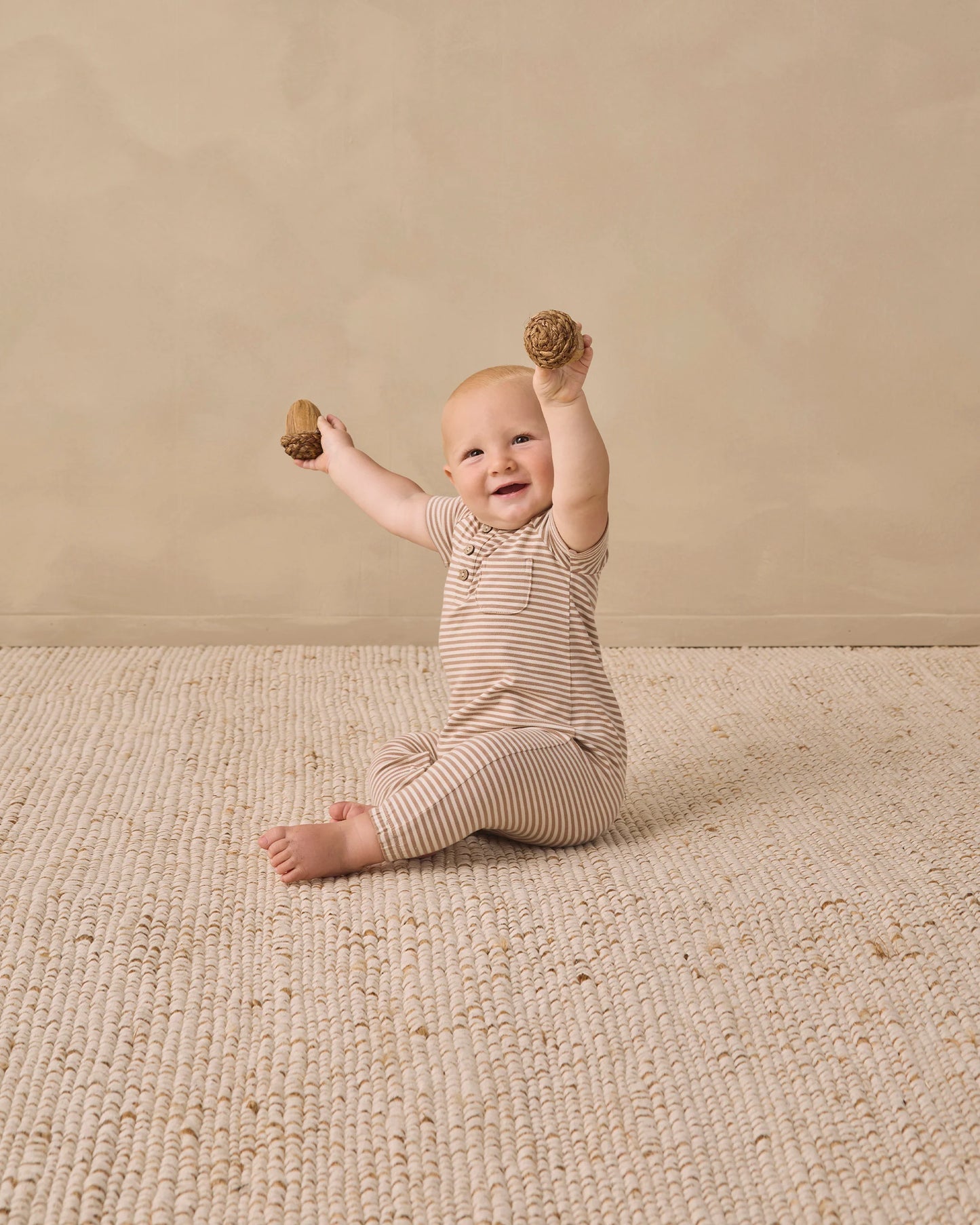 Short Sleeved Jumpsuit Almond Stripe