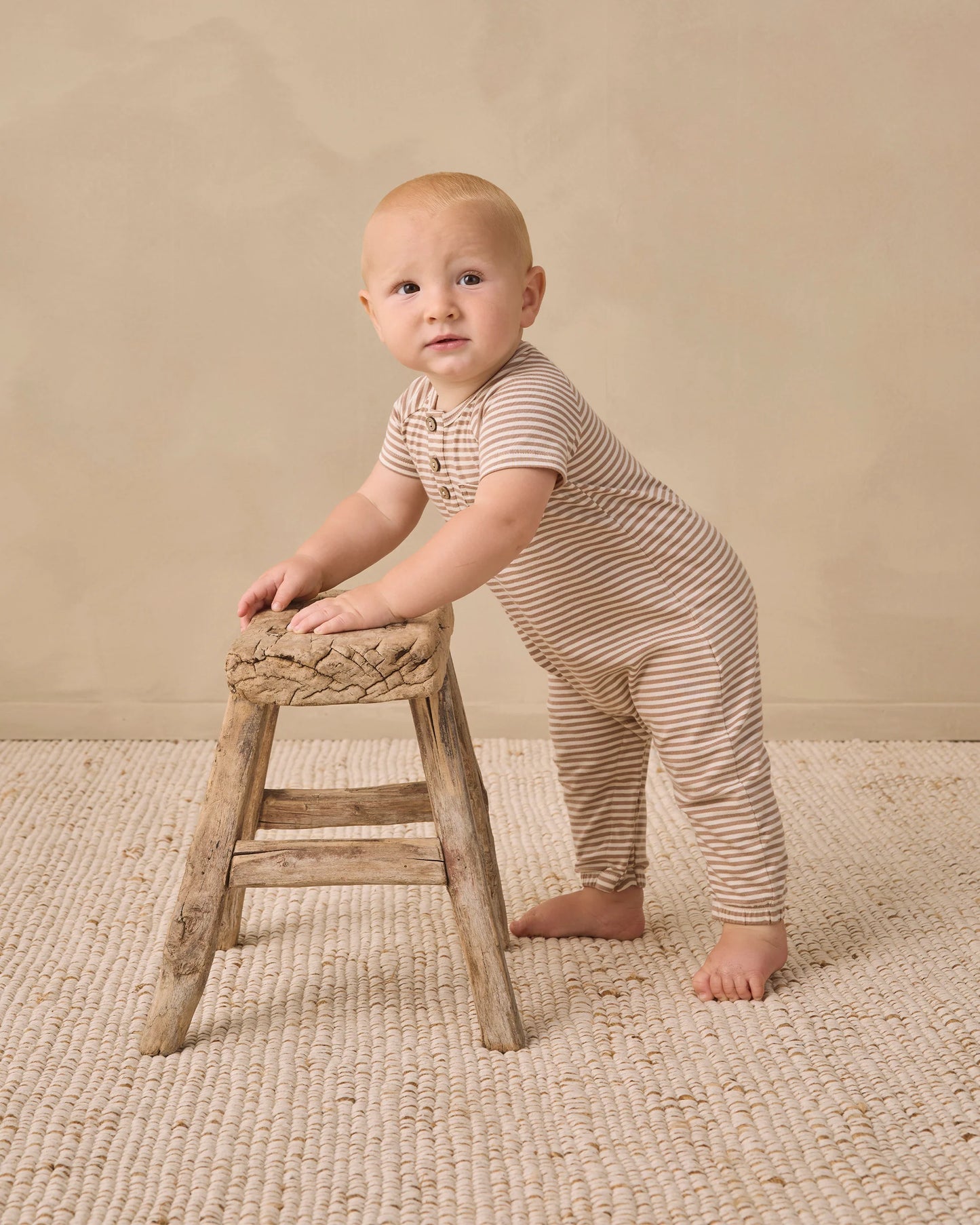Short Sleeved Jumpsuit Almond Stripe