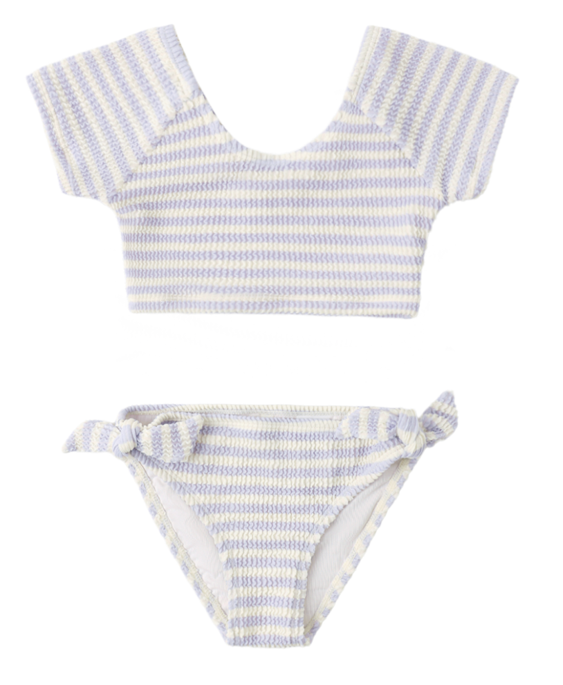 Rylee&Cru Cropped Rash Guard Periwinkle Stripe