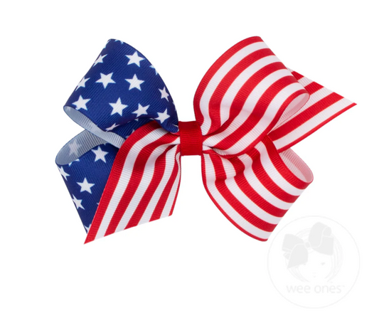 Wee Ones Medium Patriotic Stars and Stripes Print Hair Bow