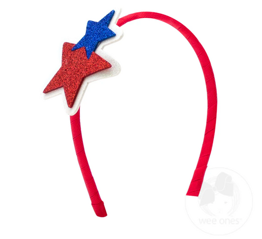 Large Patriotic Glitter Foam Grosgrain Wrapped Headband