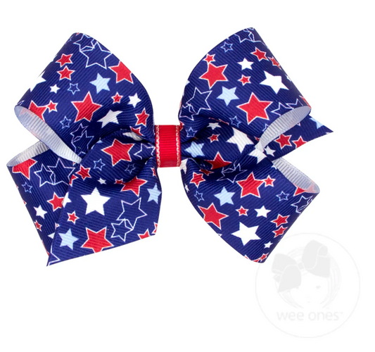 Wee Ones Medium Grosgrain Hair Bow with Americana Star Print