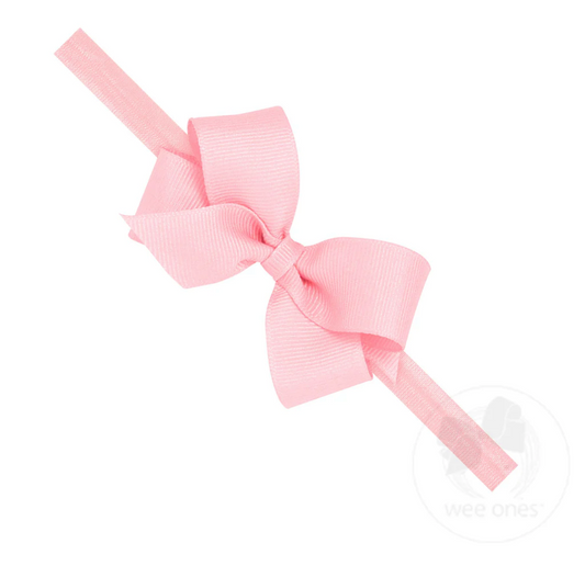 Wee Ones Light Pink Mini Grosgrain Girls Hair Bow on a Soft Elastic Baby Band