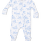 Puppy Toile Blue Zipper Footie