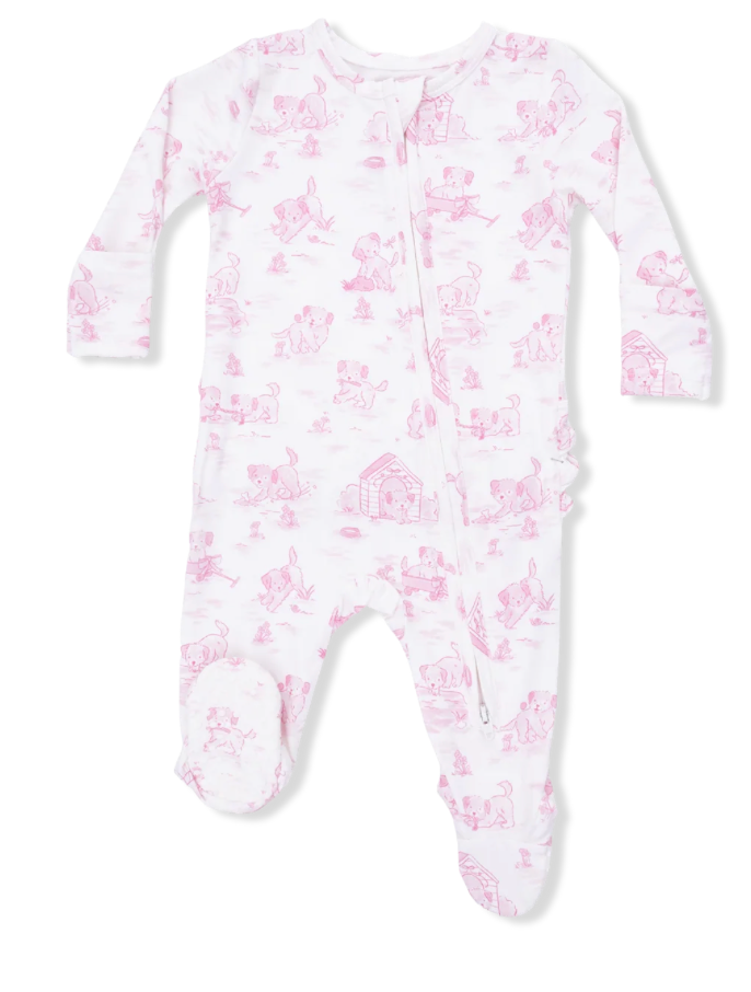 Puppy Toile Pink Zipper Footies