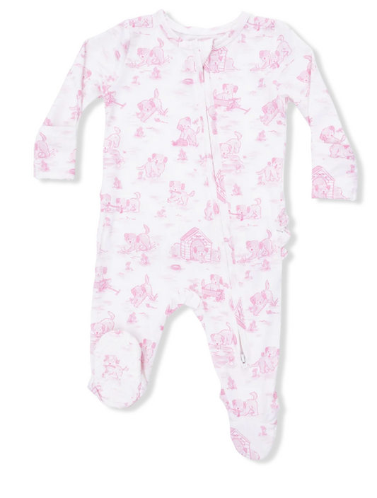 Puppy Toile Pink Zipper Footies