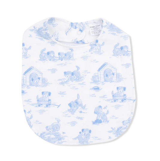 Puppy Toile Blue Feeding Bib